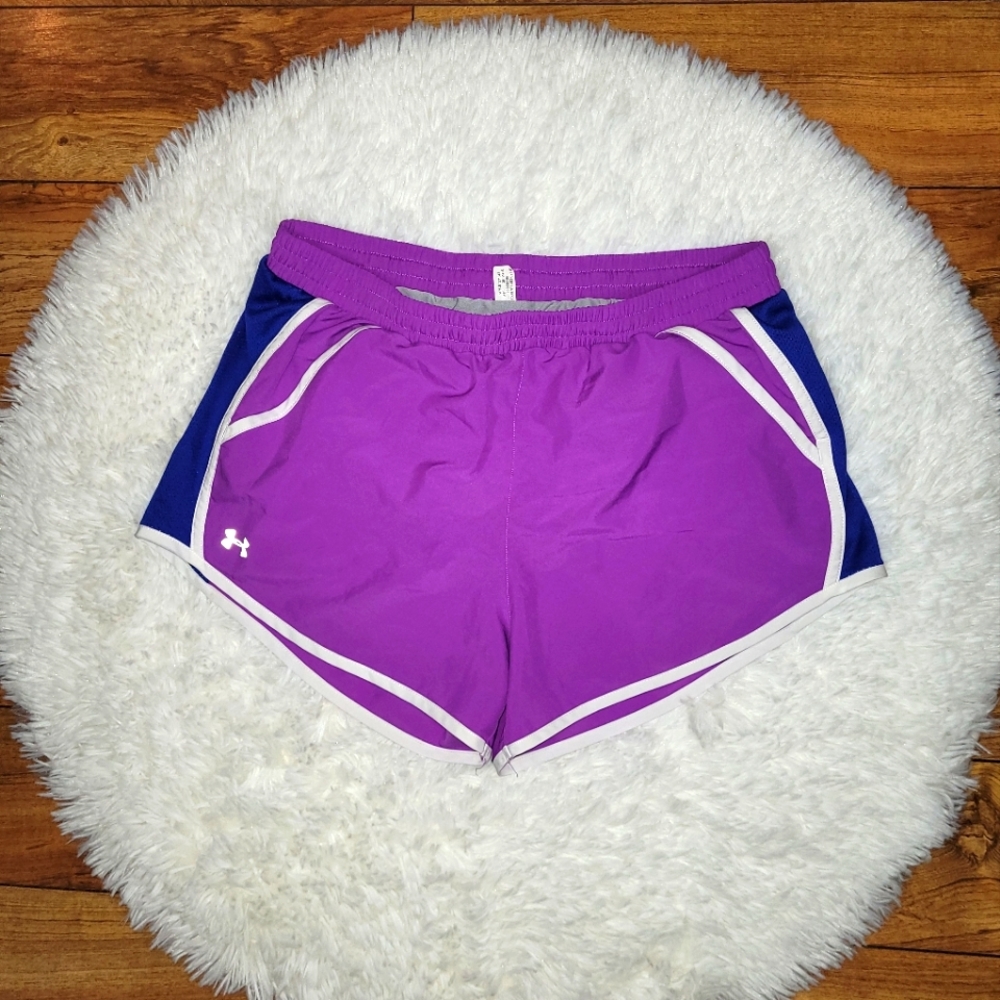 🏃♀️Under Armour womens purple & navy blue jogging running shorts with p - Picture 1 of 14